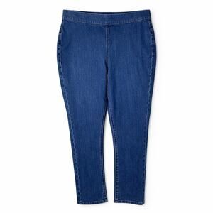 Denim & Co Pull On Jeans Elastic Waist High Rise Stretch Denim Blue 18W